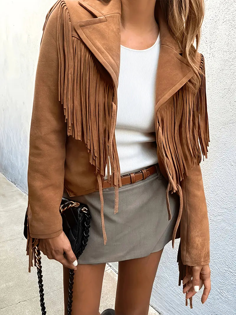 Kurtka Zimowa Damska Boho z Frędzlami w Stylu Vintage na Chłodne Dni 0