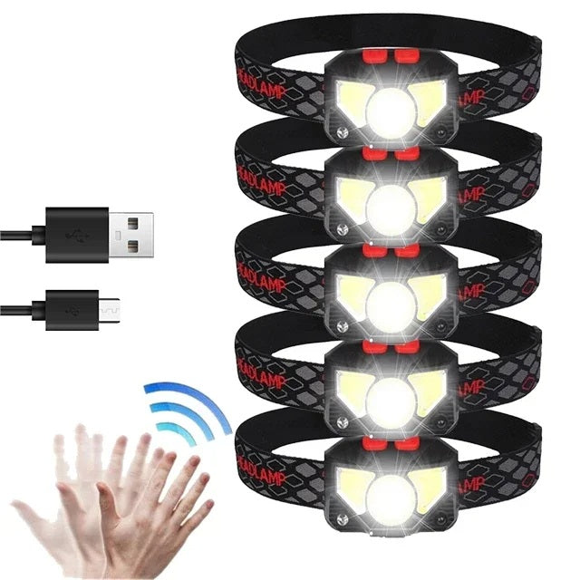 Latarka czołowa LED z akumulatorem USB – jasna latarka czołowa z czujnikiem, idealna do wędkowania, pieszych wędrówek, poszukiwań ratunkowych lub kempingowych przygód 10