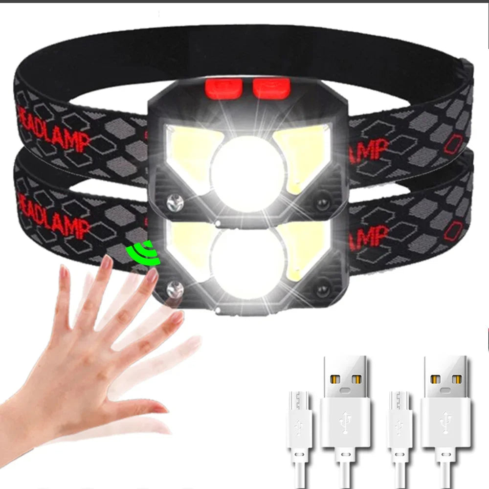 Latarka czołowa LED z akumulatorem USB – jasna latarka czołowa z czujnikiem, idealna do wędkowania, pieszych wędrówek, poszukiwań ratunkowych lub kempingowych przygód 12