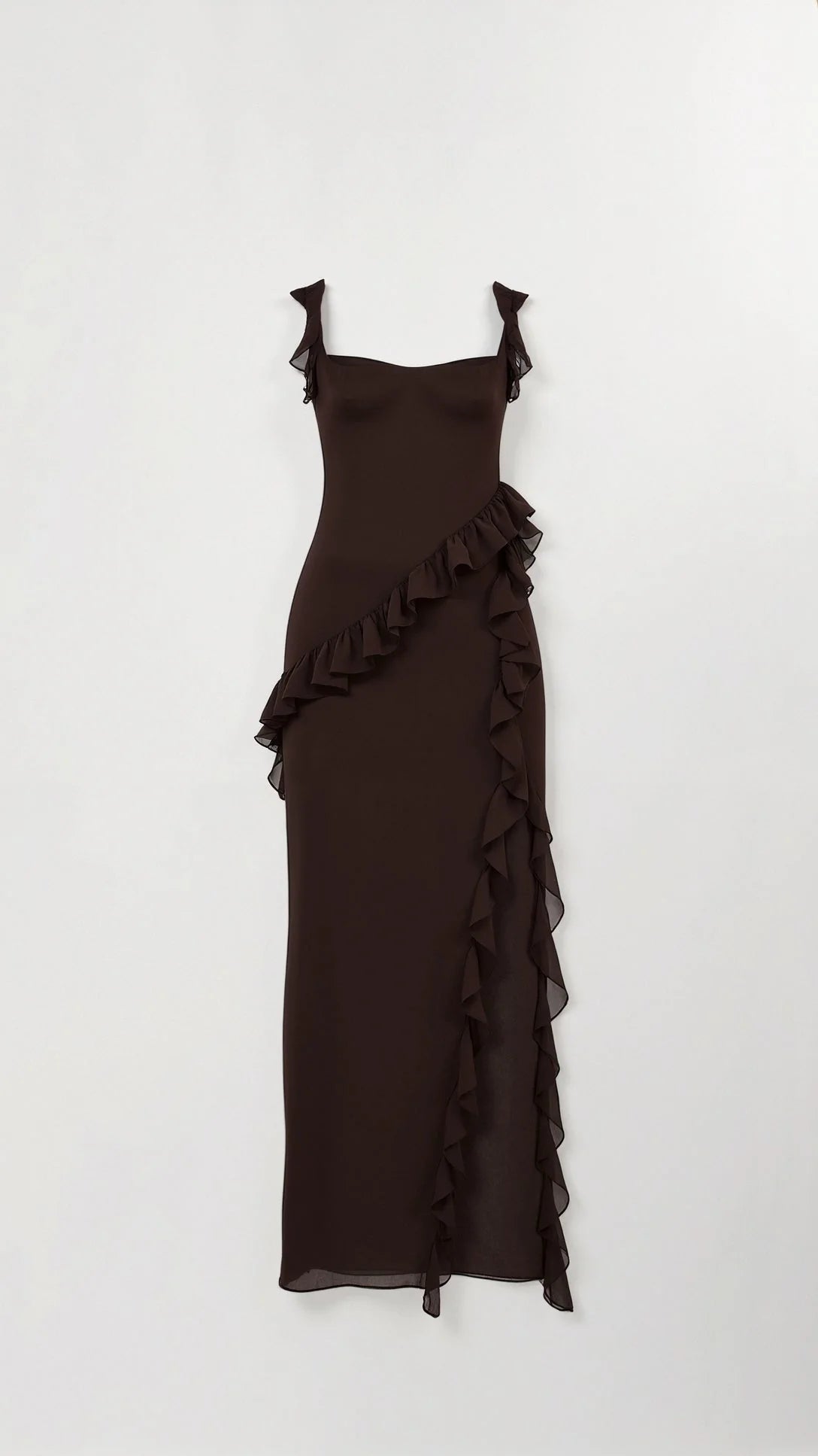 Laura | Damen Maxikleid mit Rüschen und seitlichem Schlitz 4