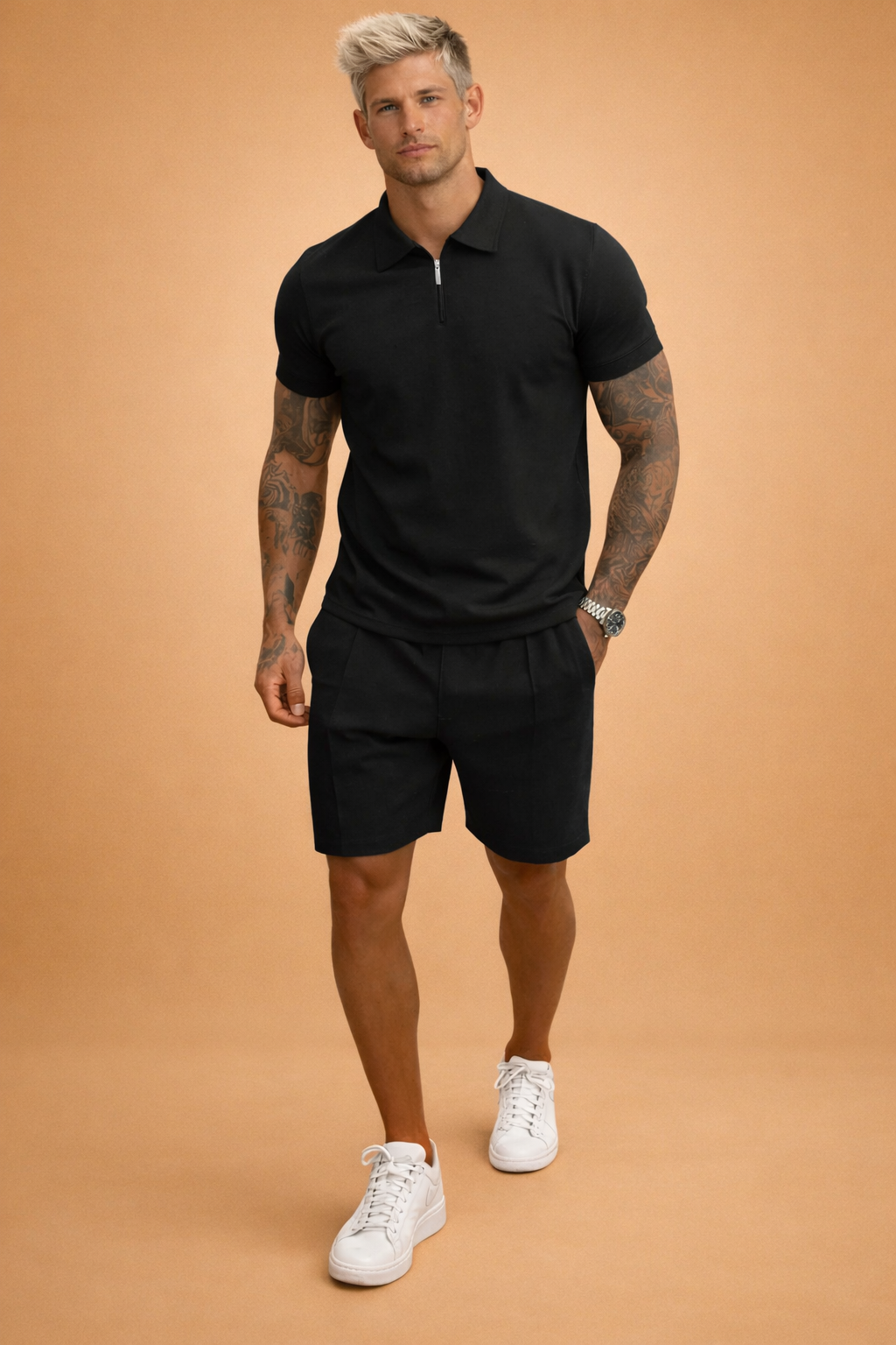 Marek - Męski Zestaw Casual Bluzka z Szortami | Modny Strój Weekendowy