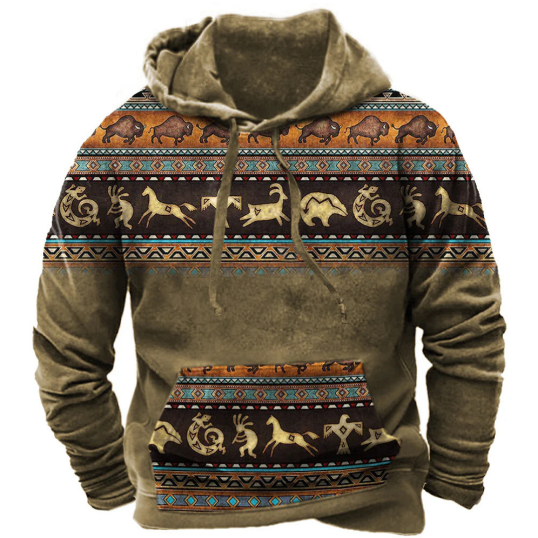 Męska bluza z kapturem w stylu vintage | Nadruk boho 1