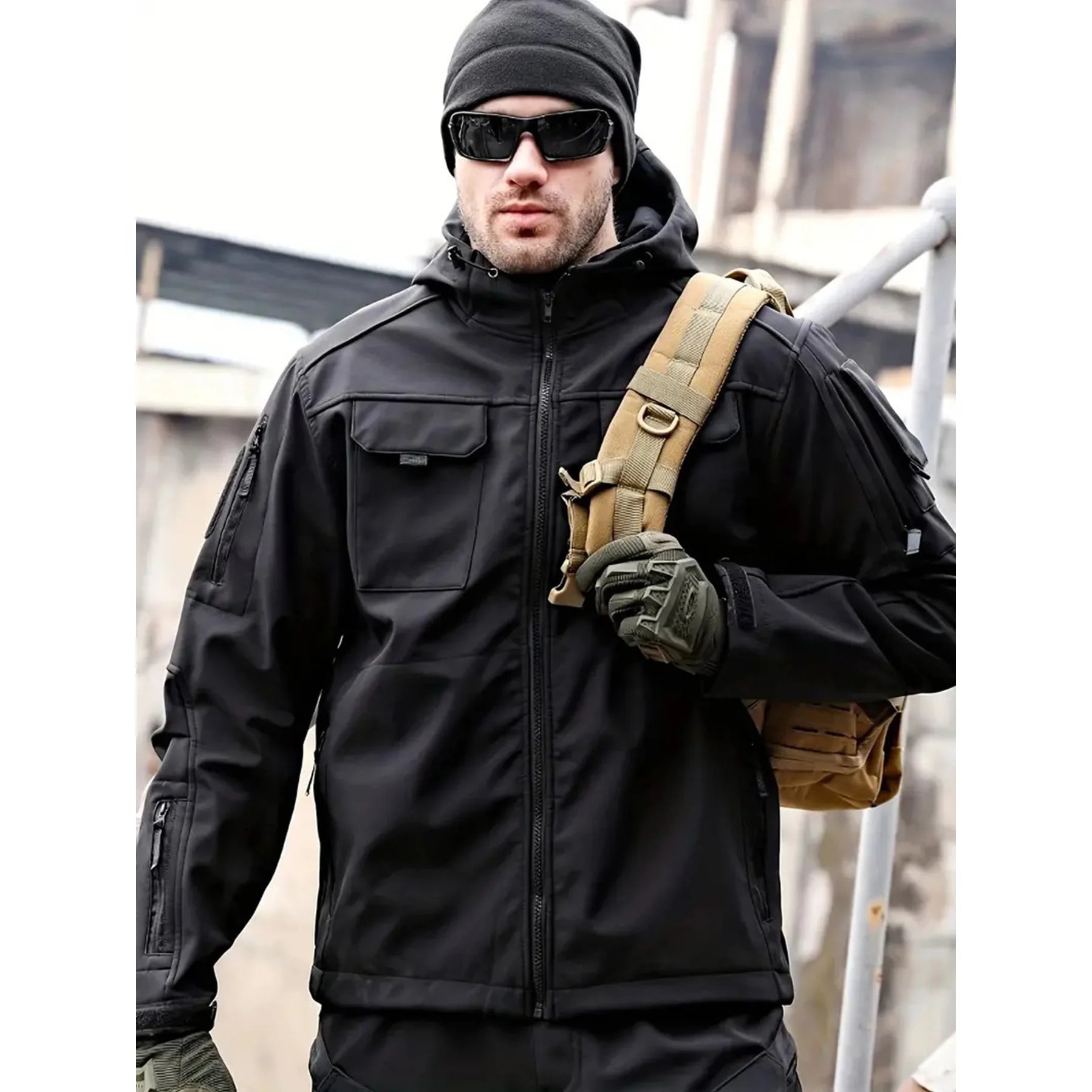 Męska kurtka typu softshell z wieloma kieszeniami | Z kapturem 5