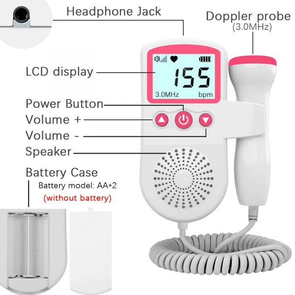 Monitor tętna płodu Doppler Domowy Ciąża Dziecko Detektor dźwięku tętna płodu 6