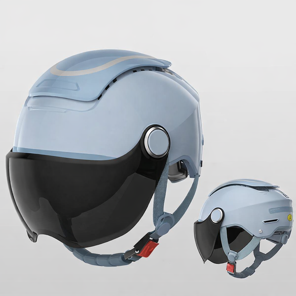 Kask motocyklowy elektryczny – otwarty kask letni na skuter z dwoma szkłami dla mężczyzn i kobiet, oddychający, w stylu Jet, z ochroną przed wiatrem