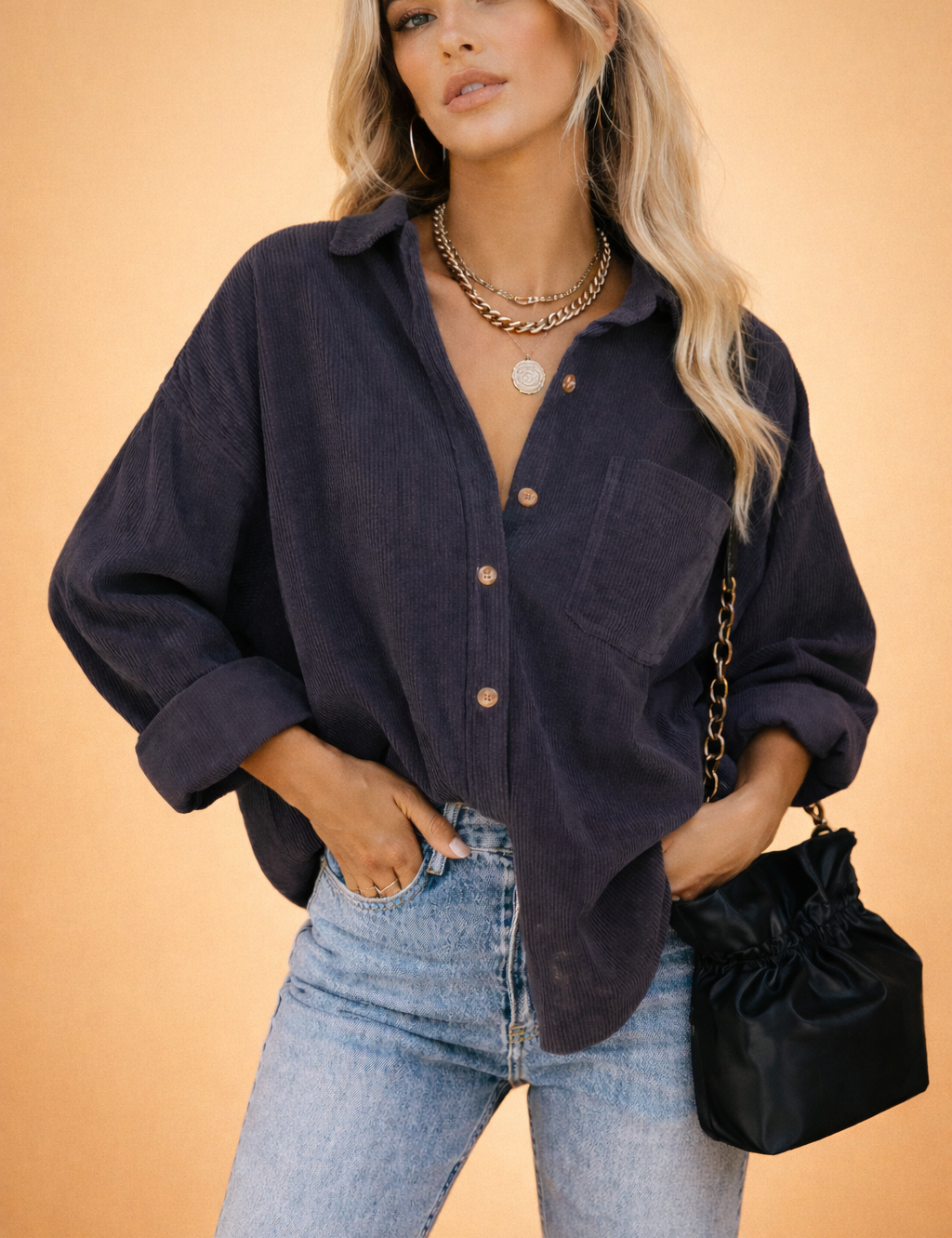 Marlow | Oversize'owa bluzka z klasycznym kołnierzykiem