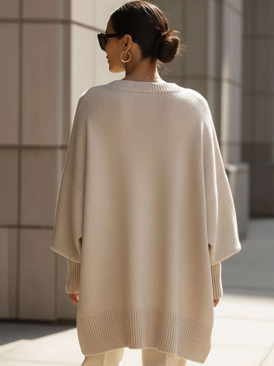 Oversize'owy sweter damski z okrągłym dekoltem - elegancki i wygodny 3