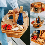 Picknicktisch mit Wein im Freien | Platz für Flasche, 2 Gläser & Snacks | Tragbar  | VinoPicnic 5