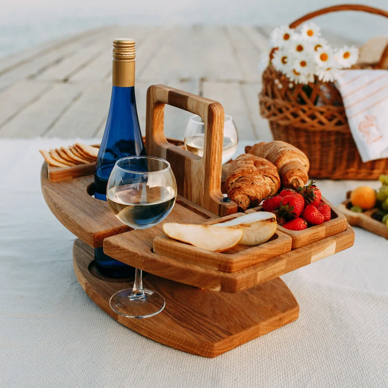 Picknicktisch mit Wein im Freien | Platz für Flasche, 2 Gläser & Snacks | Tragbar  | VinoPicnic 6