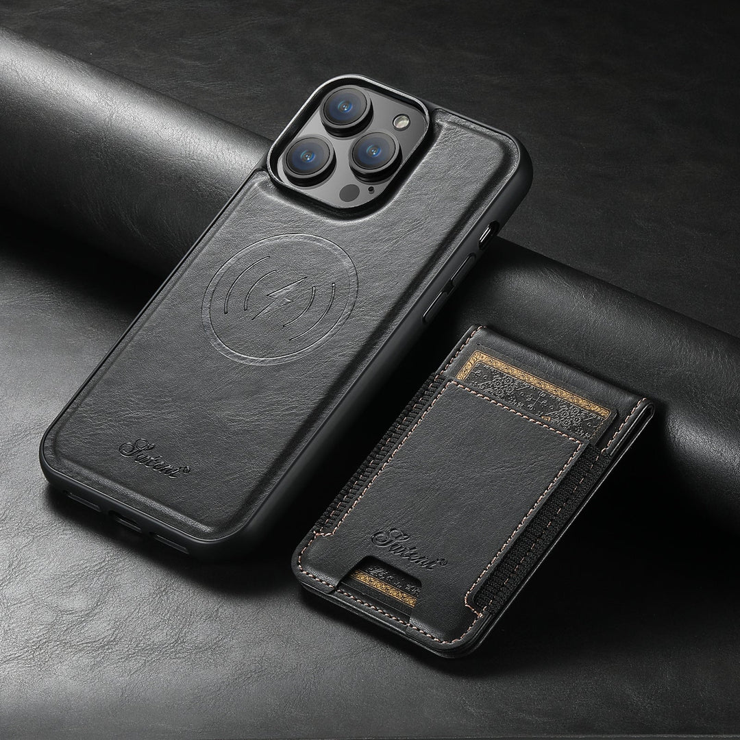 PremiumLeather – Skórzane etui na telefon z uchwytem na karty i kompatybilnością z MagSafe 2