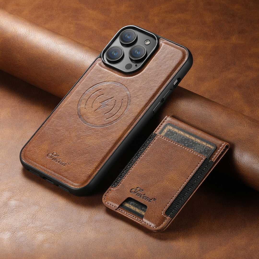 PremiumLeather – Skórzane etui na telefon z uchwytem na karty i kompatybilnością z MagSafe 6