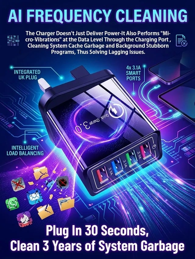 Reiseladegerät mit vier Anschlüssen | Je 3,1 A pro USB-Port | Kompaktes Mehrfach-Ladegerät | PowerPort 2