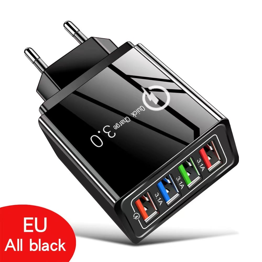 Reiseladegerät mit vier Anschlüssen | Je 3,1 A pro USB-Port | Kompaktes Mehrfach-Ladegerät | PowerPort 9