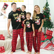 Rodzinny zestaw piżam świątecznych z krótkim rękawem, bawełniany, do spania 2
