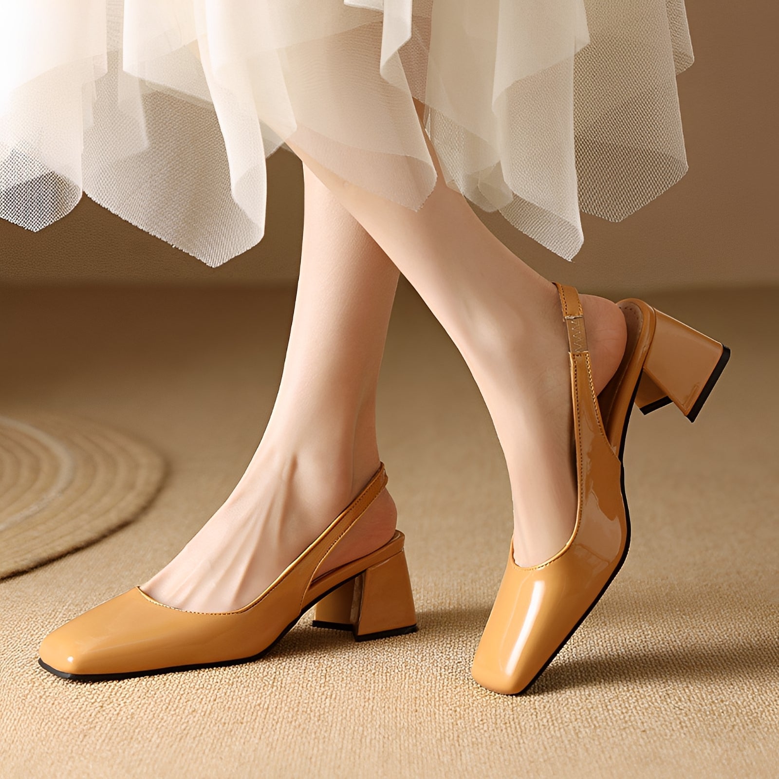 Sandały Damskie Na Słupku Z Arch Support, Kwadratowy Nosek, Elastyczny Pasek, Eleganckie I Wygodne 0