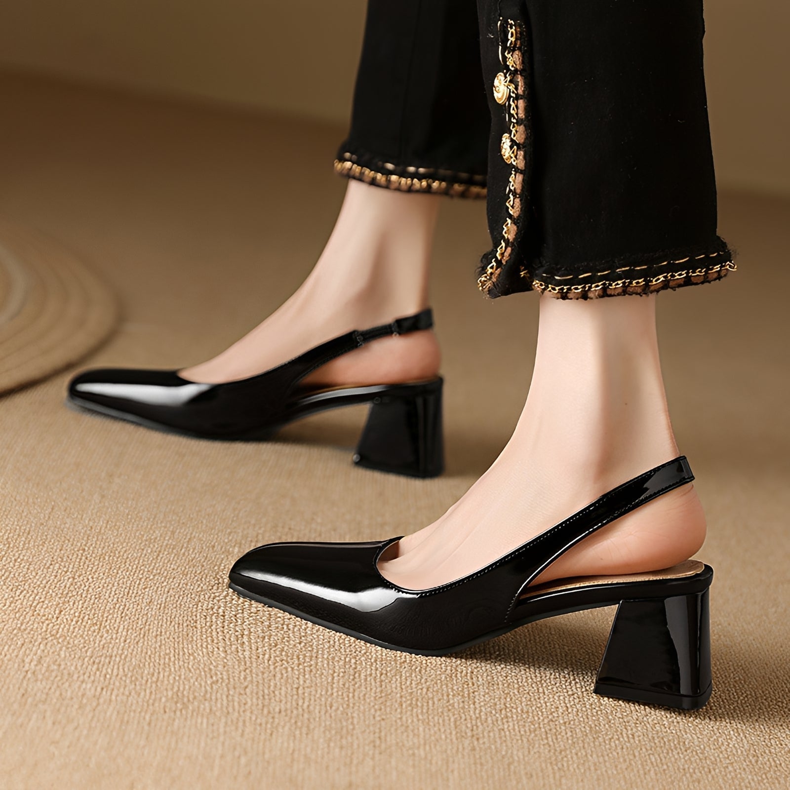 Sandały Damskie Na Słupku Z Arch Support, Kwadratowy Nosek, Elastyczny Pasek, Eleganckie I Wygodne 2