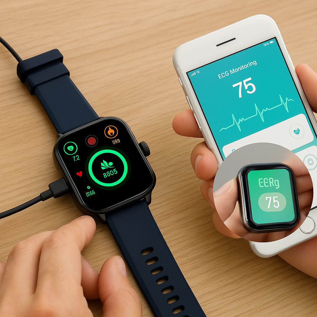 Smartwatch do monitorowania zdrowia i sprawności fizycznej – EKG, ciśnienie krwi, pomiar tętna – kompatybilny z systemami iOS i Android 3