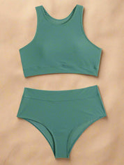 Sportieve High-Waist Bikini met Racerback Top 0