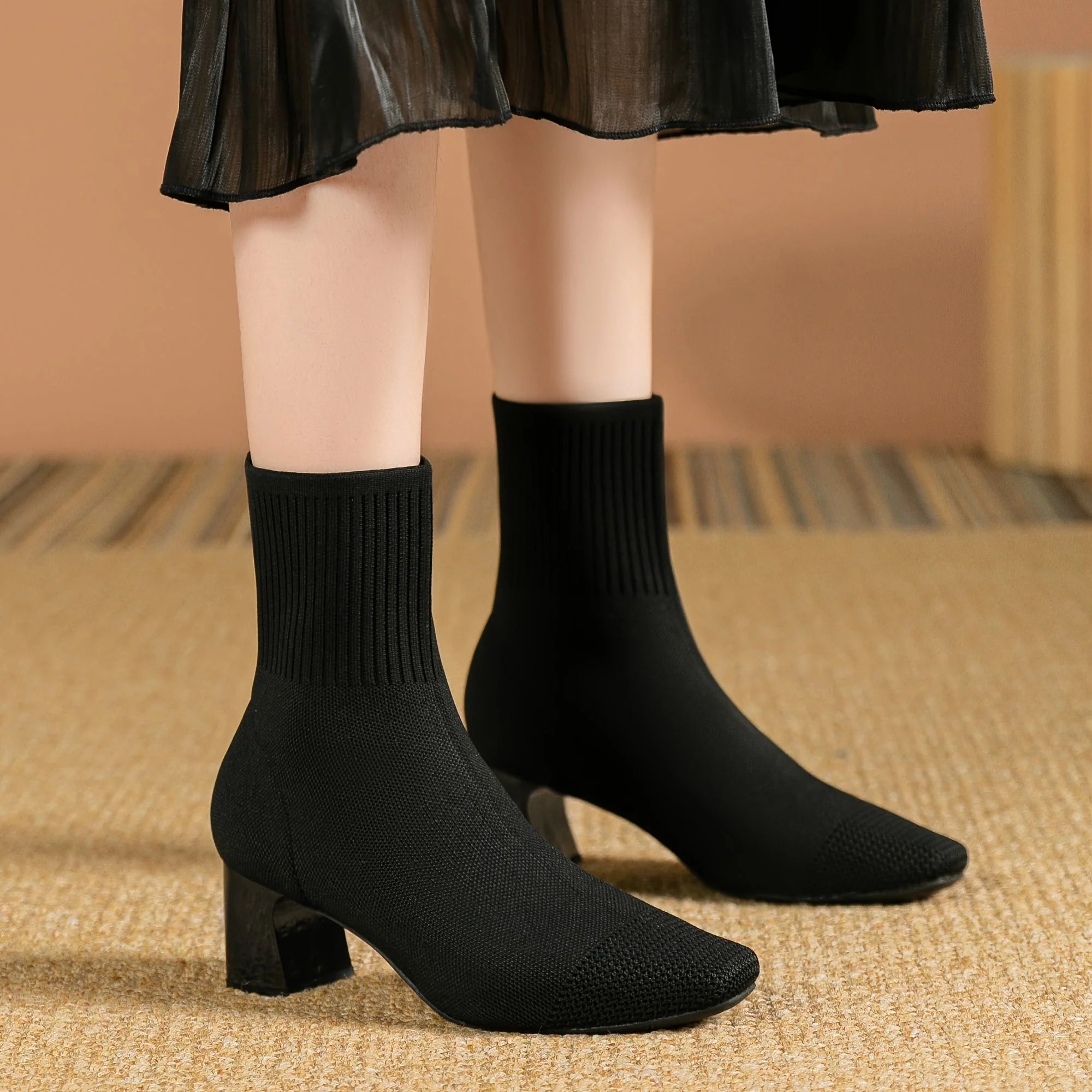 Strick-Stiefeletten Damen | Blockabsatz & Bequem 3