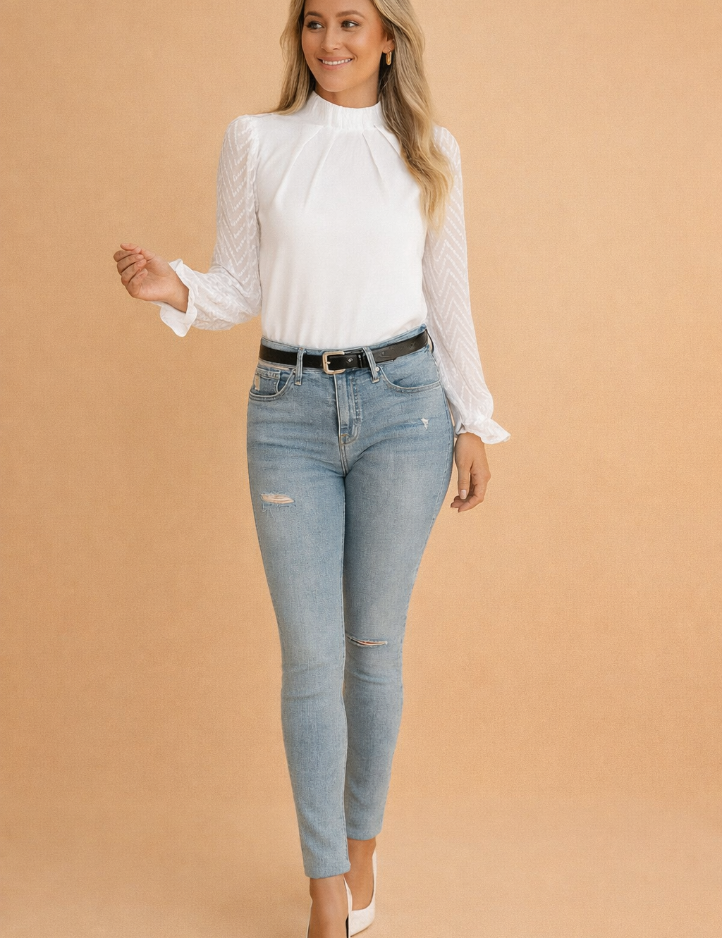 Georgia | Stylowa Bluzka z Przezroczystymi Rękawami