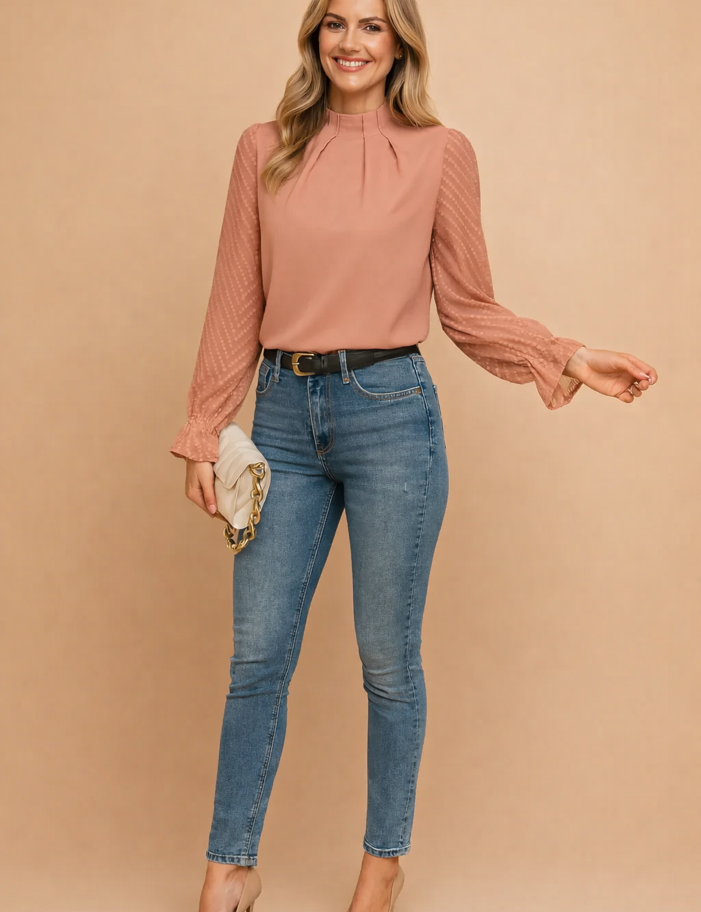 Georgia | Stylowa Bluzka z Przezroczystymi Rękawami