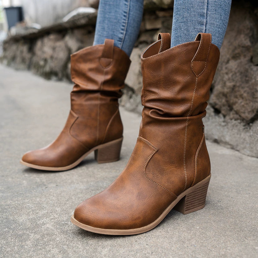 Stylowe kowbojskie buty wsuwane damskie | Niski obcas 2