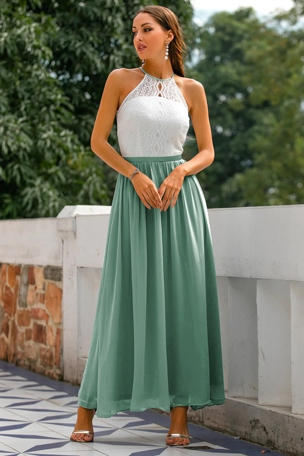 Sukienka Damska Maxi Na Wesele Z Dekoltem Wiązanym Na Szyi, Elegancka Sukienka Wieczorowa Na Specjalne Okazje 11