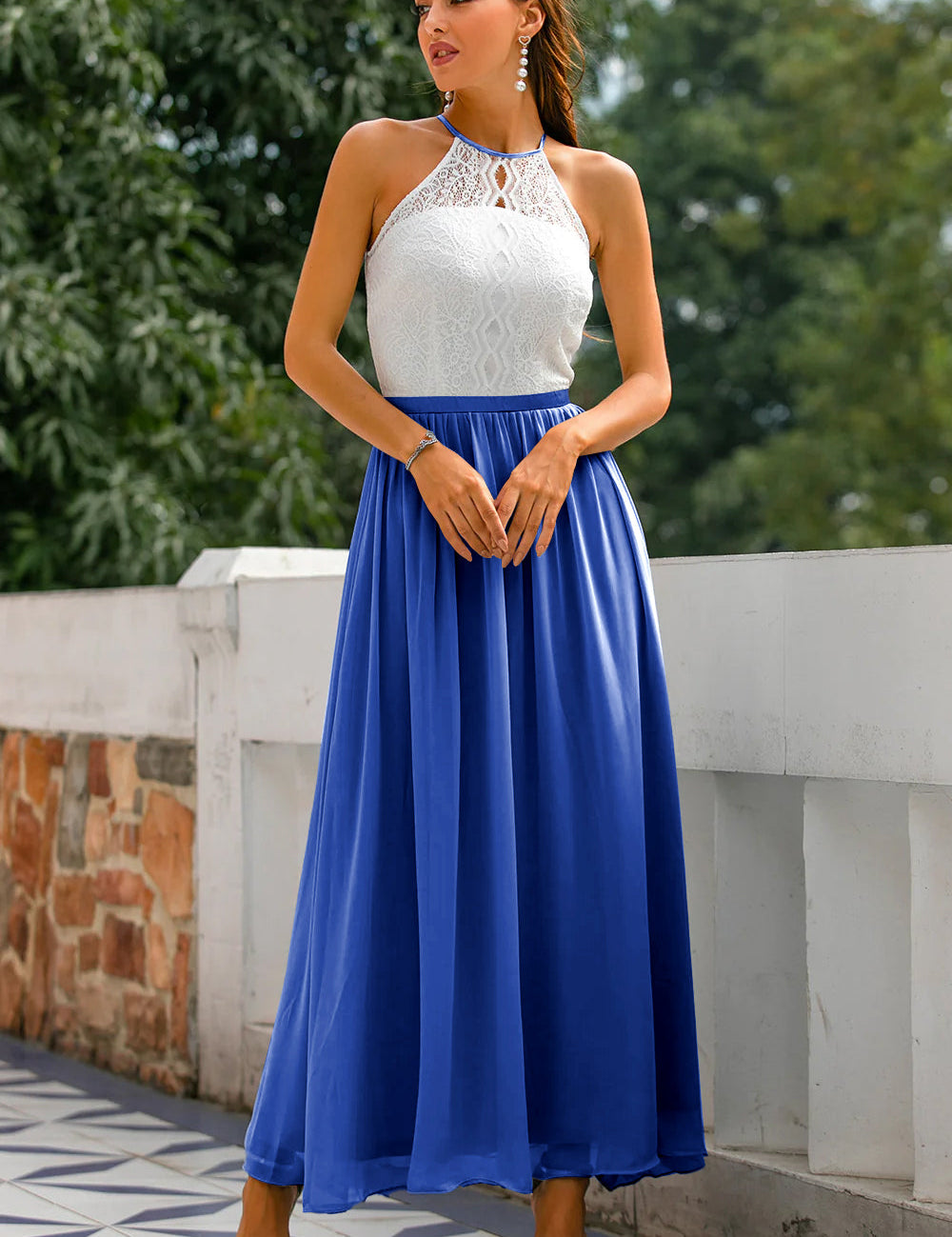 Sukienka Damska Maxi Na Wesele Z Dekoltem Wiązanym Na Szyi, Elegancka Sukienka Wieczorowa Na Specjalne Okazje 13