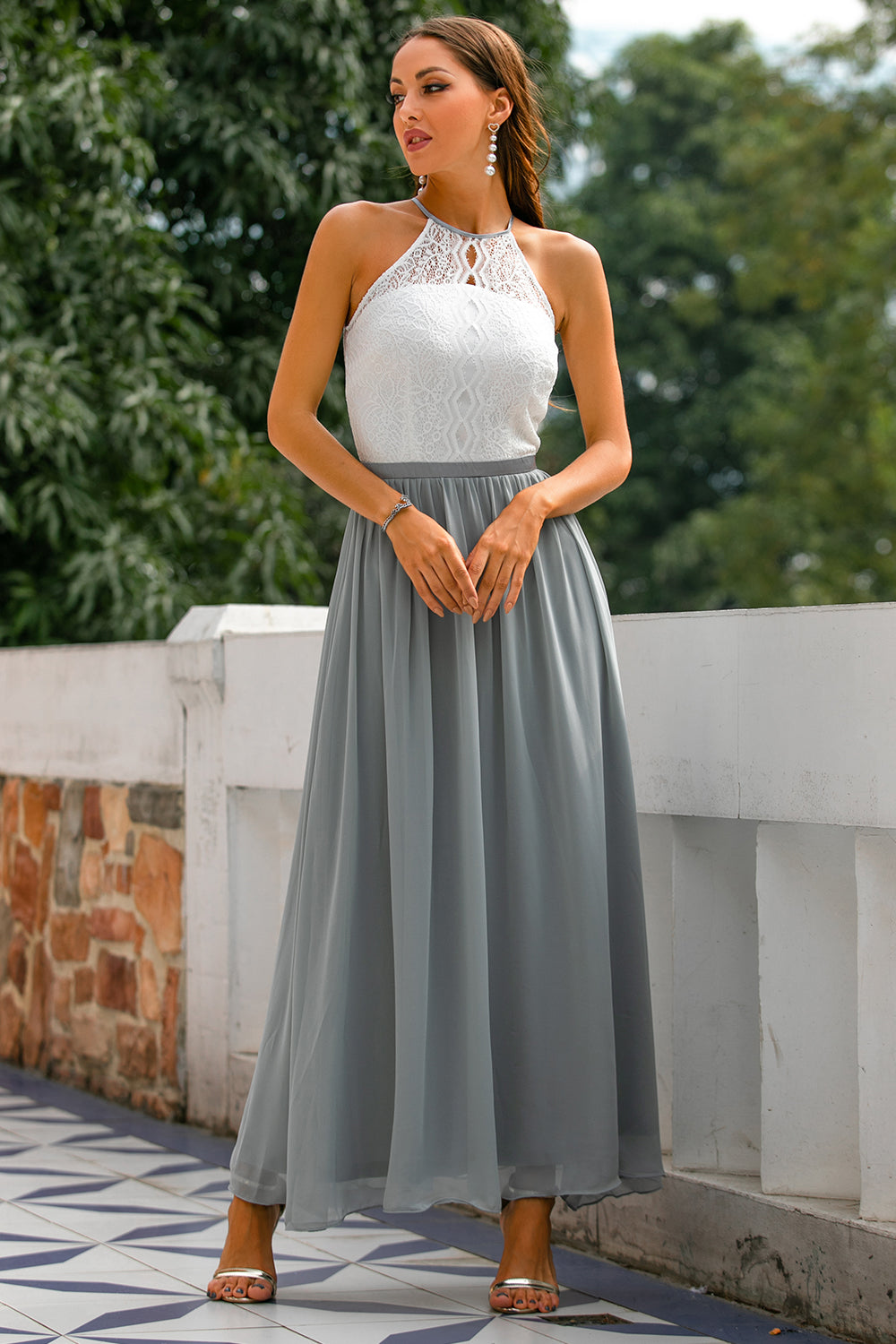 Sukienka Damska Maxi Na Wesele Z Dekoltem Wiązanym Na Szyi, Elegancka Sukienka Wieczorowa Na Specjalne Okazje 5