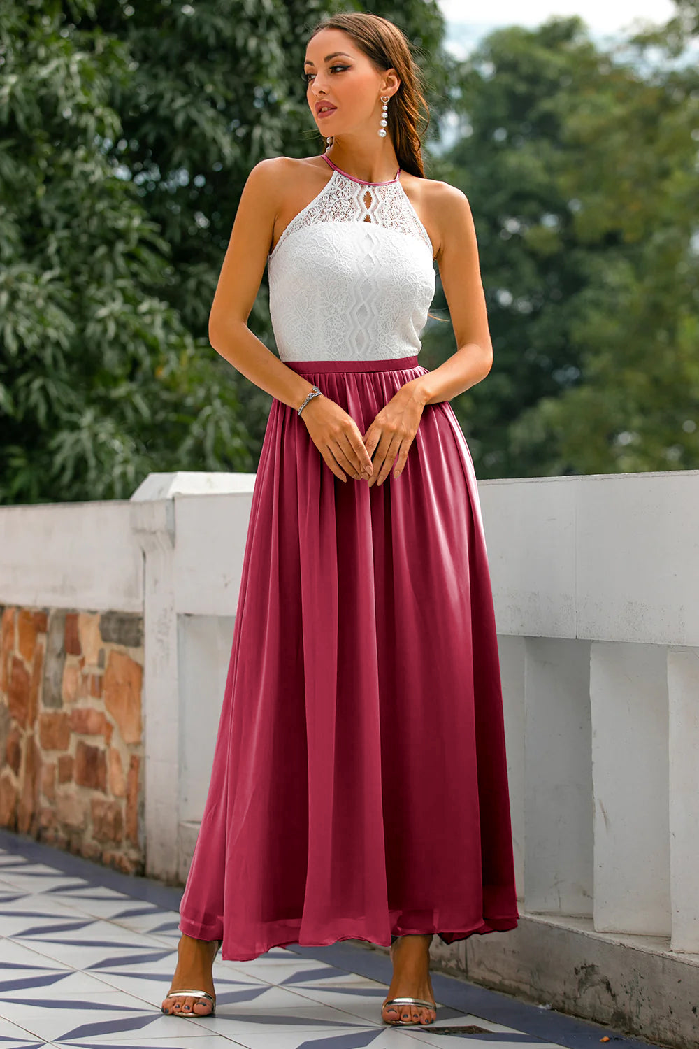 Sukienka Damska Maxi Na Wesele Z Dekoltem Wiązanym Na Szyi, Elegancka Sukienka Wieczorowa Na Specjalne Okazje 6