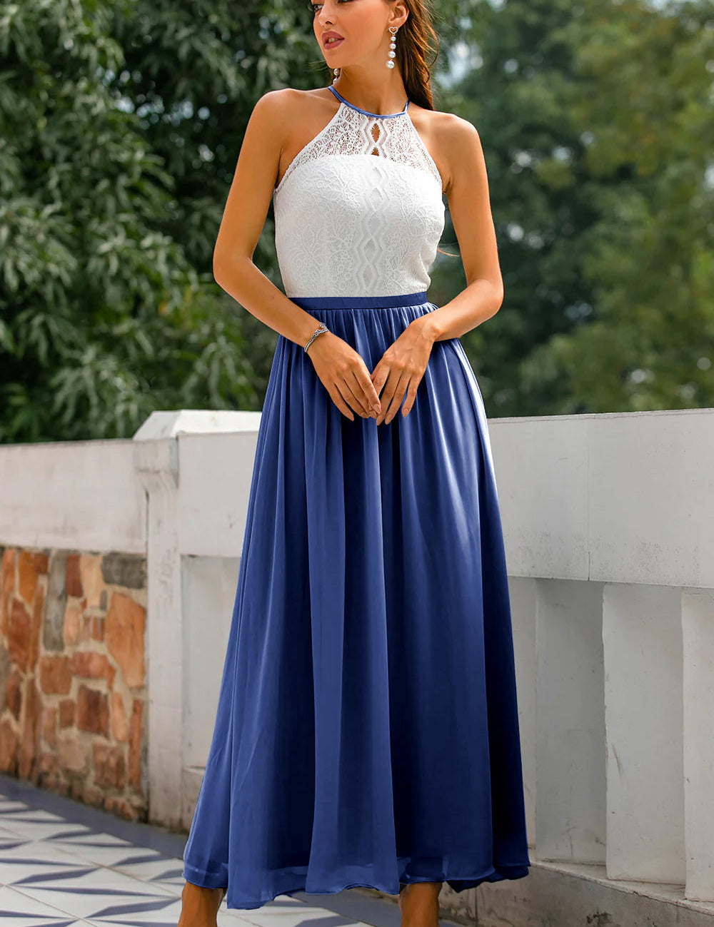 Sukienka Damska Maxi Na Wesele Z Dekoltem Wiązanym Na Szyi, Elegancka Sukienka Wieczorowa Na Specjalne Okazje 8