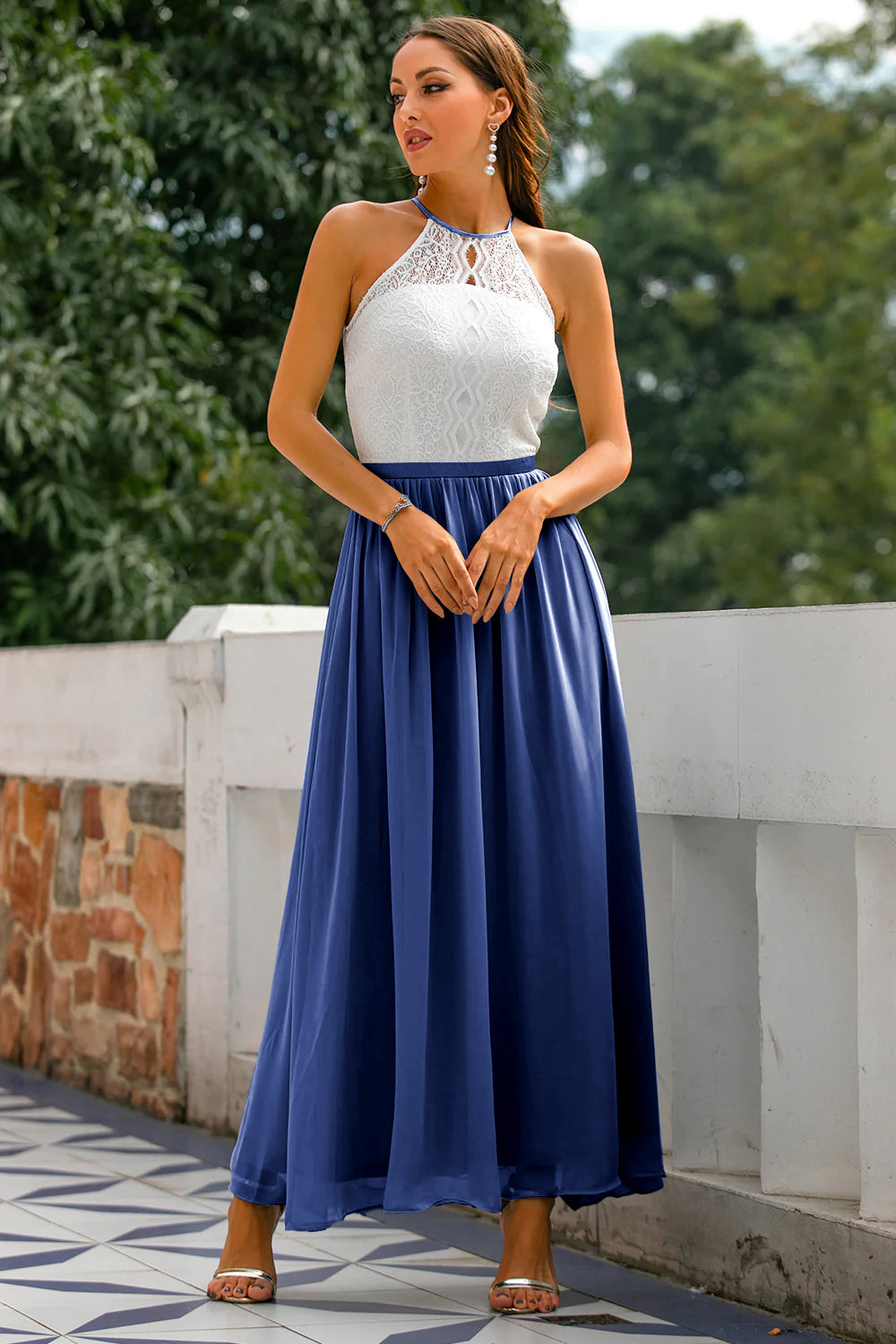 Sukienka Damska Maxi Na Wesele Z Dekoltem Wiązanym Na Szyi, Elegancka Sukienka Wieczorowa Na Specjalne Okazje 8