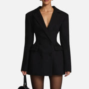 Sukienka Damska w Stylu Blezer, Mini Sukienka na Wesele i Wieczorowe Wyjścia, Elegancki Krój z Głębokim Kołnierzem 0