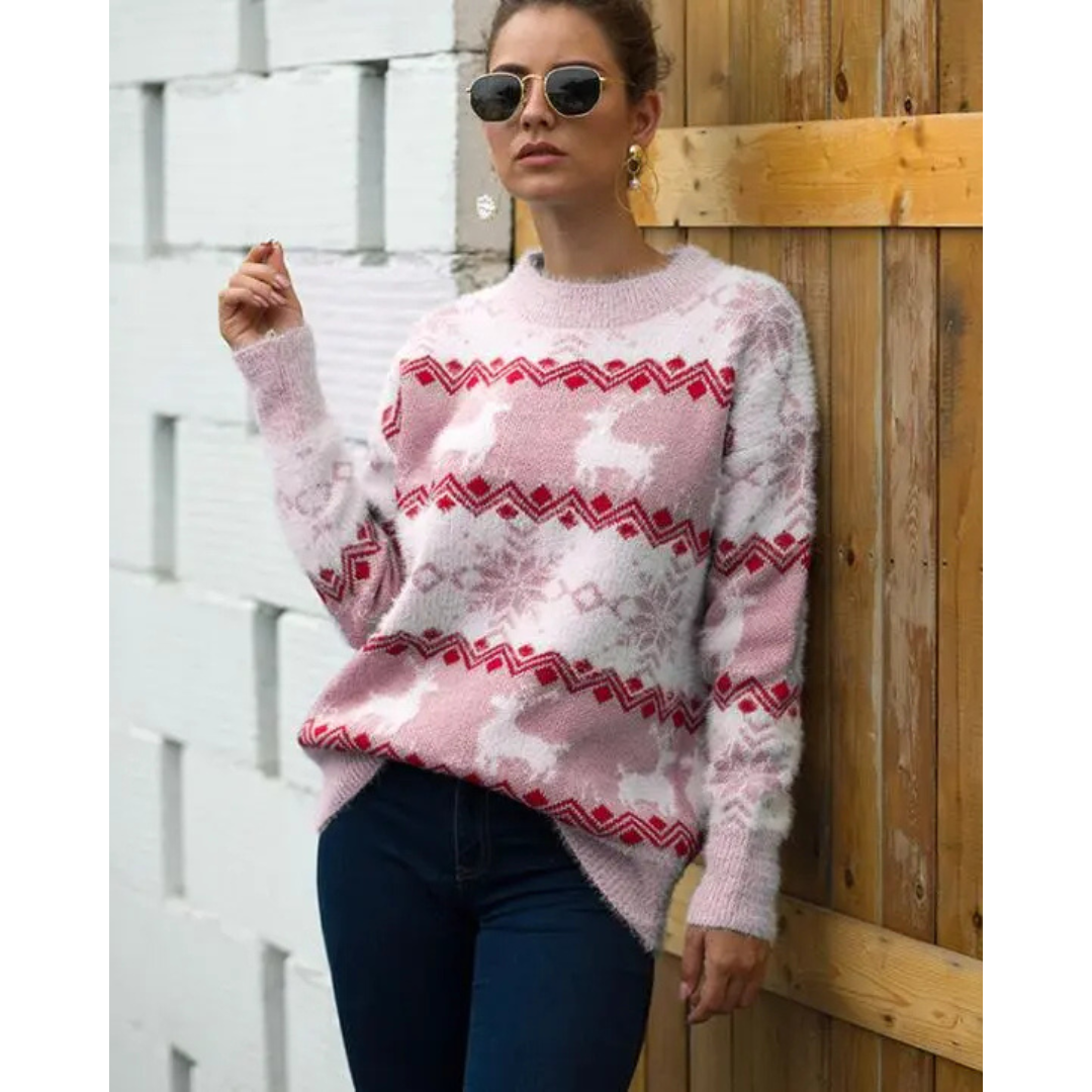 Świąteczny sweter damski z ciepłej mieszanki tkanin 0
