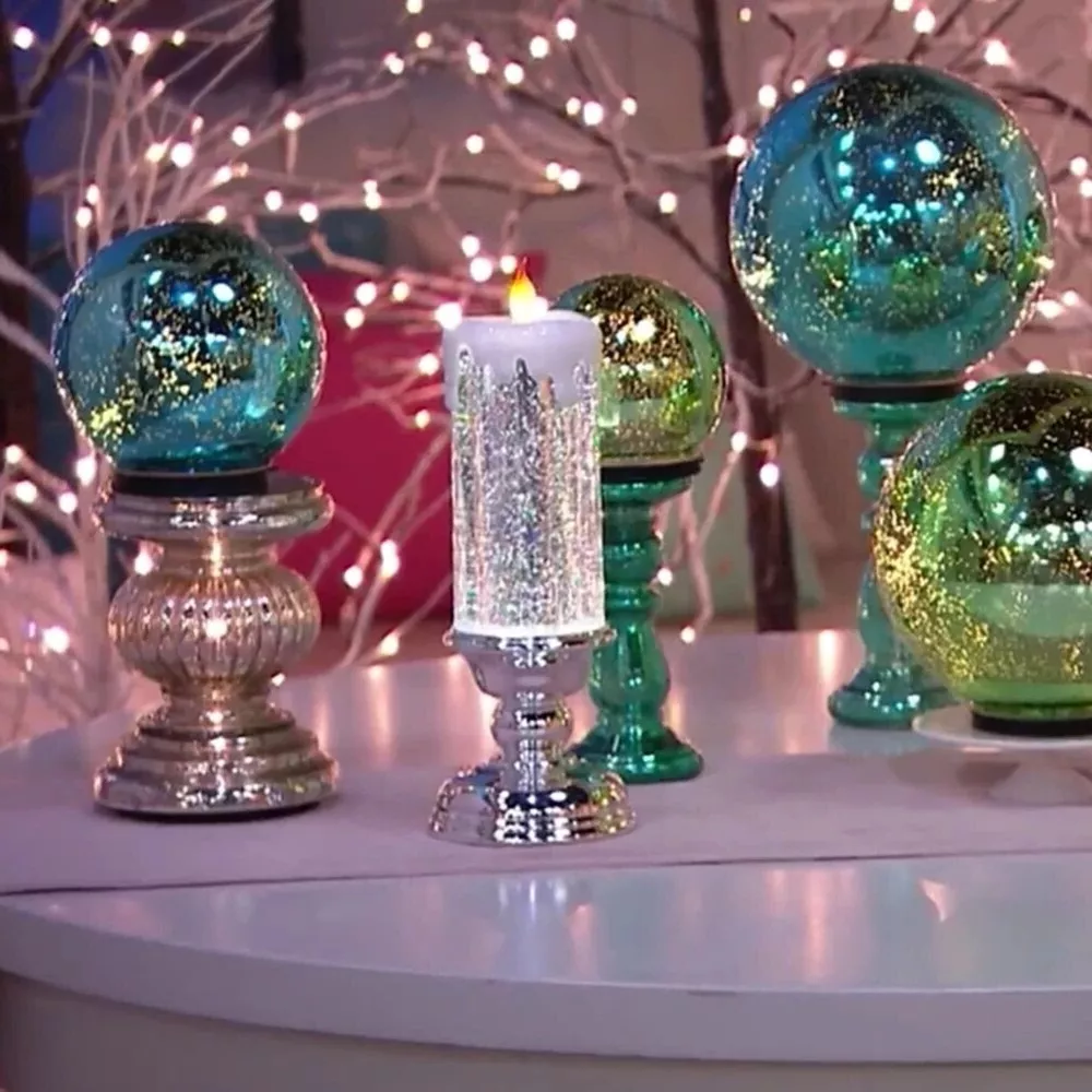 Świece świąteczne LED ładowalne z brokatem 5