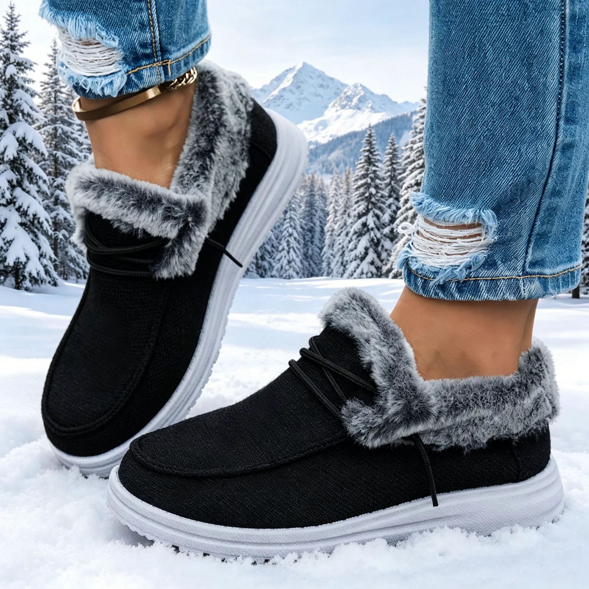 Veluna – Plush-Lined Canvas Slip-On Winter Shoes 9