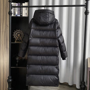 Płaszcz zimowy męski długi pikowany z kapturem ocieplany