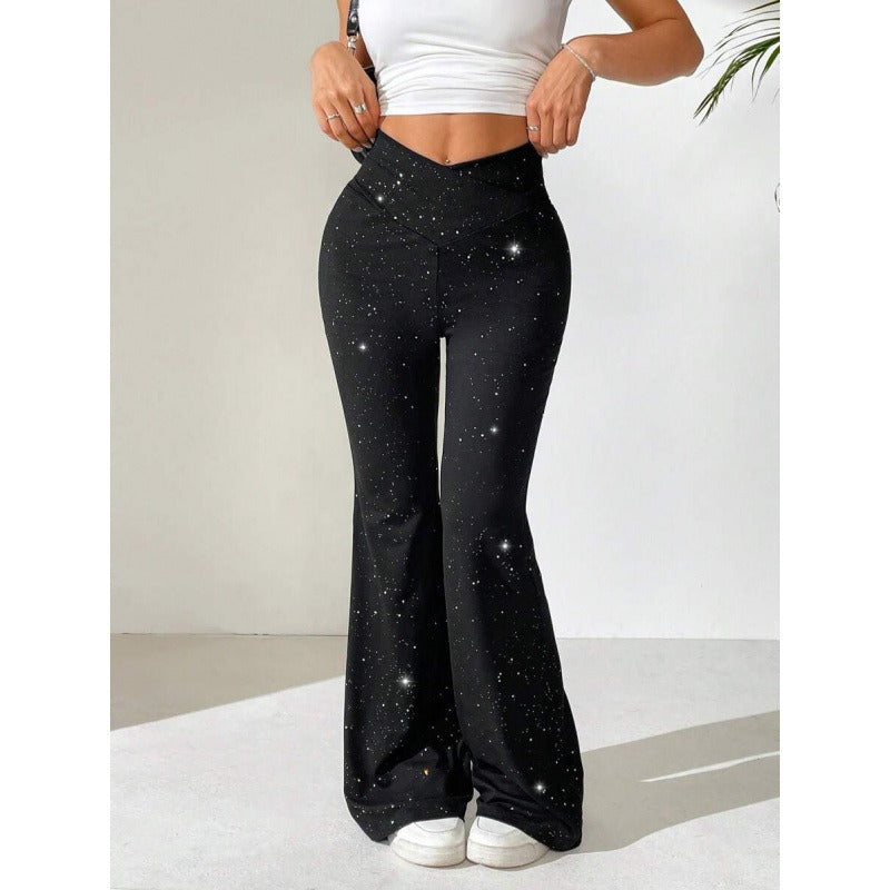 Ella| Rozszerzane Legginsy z Efektem Brokatu