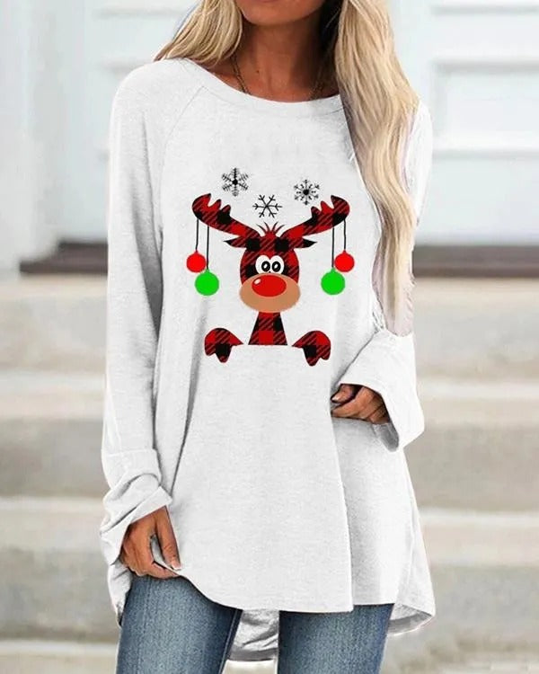 Damski świąteczny długi sweter z ciepłej dzianiny