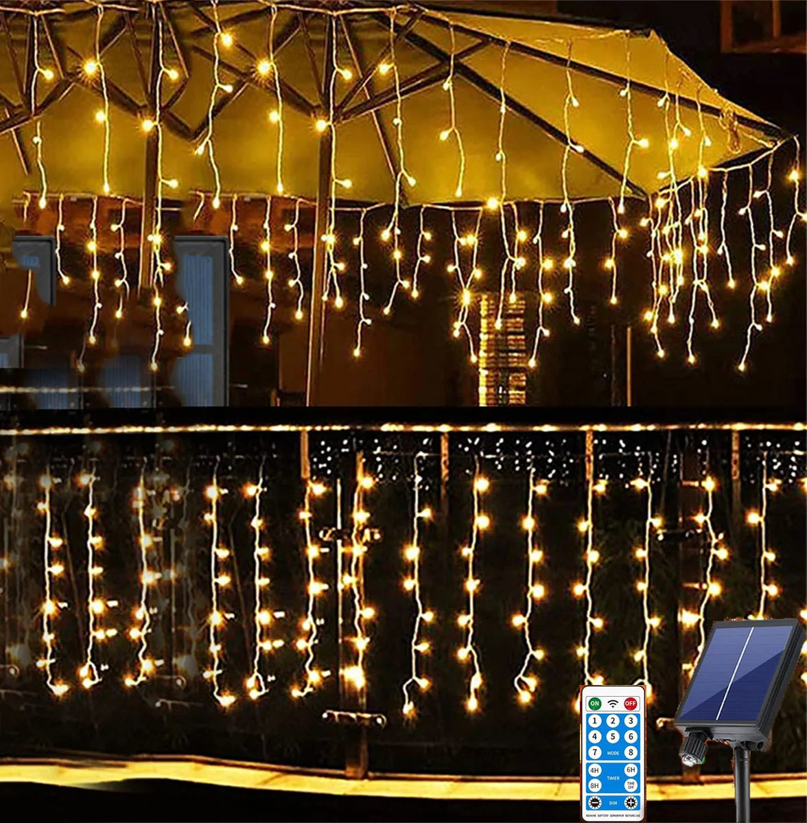 Wieniec świetlny | Oświetlenie w kształcie sopli zasilane energią słoneczną do dekoracji zewnętrznych 1