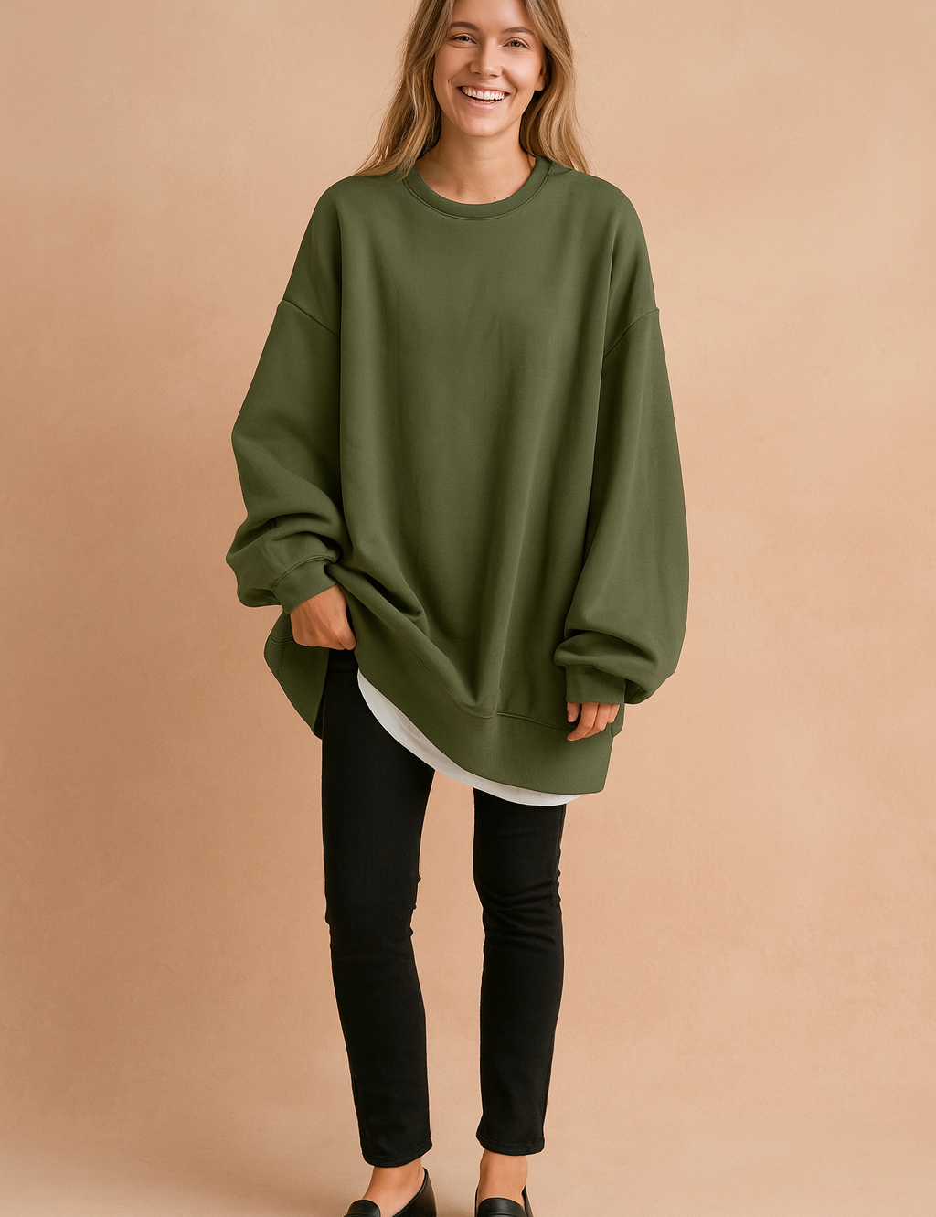 Oversized streetwear sweater with a loose fit, smooth texture, and soft finish, perfect for everyday outfits.