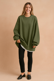 Oversized streetwear sweater with a loose fit, smooth texture, and soft finish, perfect for everyday outfits.