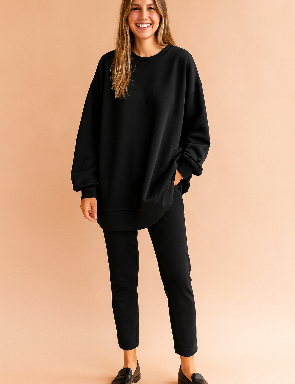 Oversized streetwear sweater with a loose fit, smooth texture, and soft finish, perfect for everyday outfits.