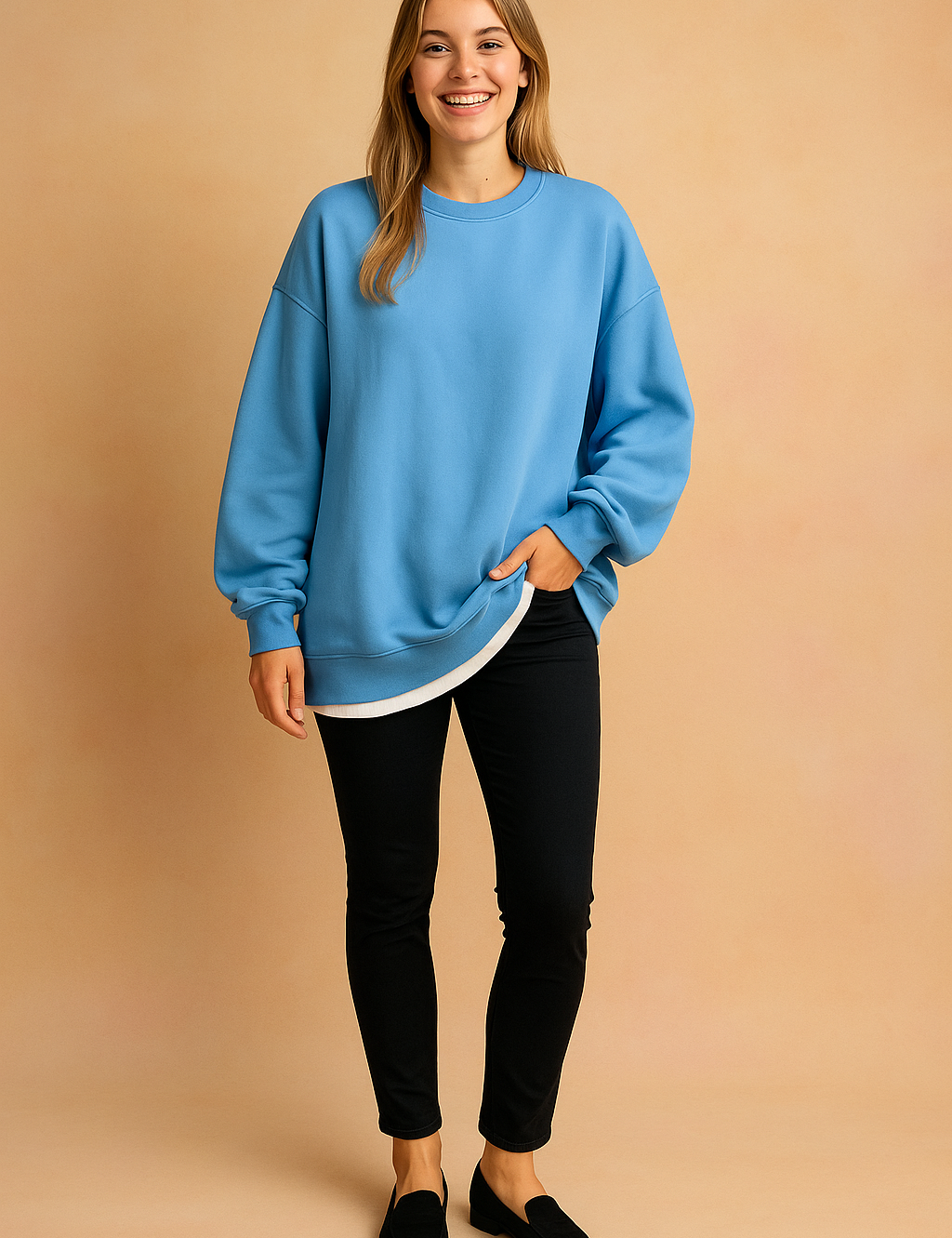 Oversized streetwear sweater with a loose fit, smooth texture, and soft finish, perfect for everyday outfits.