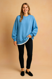 Oversized streetwear sweater with a loose fit, smooth texture, and soft finish, perfect for everyday outfits.