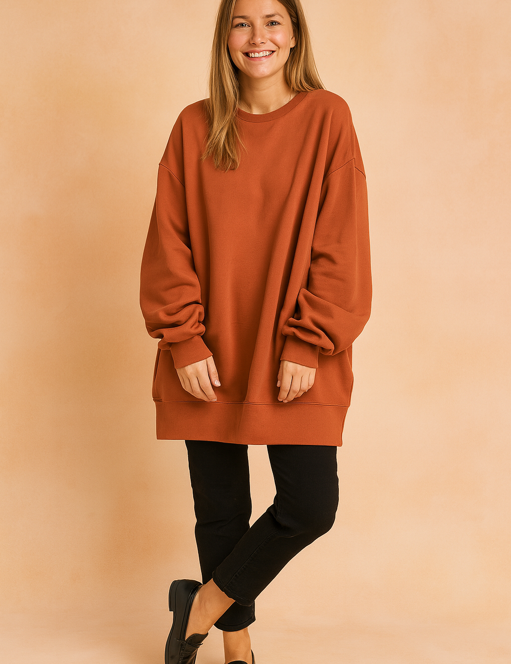 Oversized streetwear sweater with a loose fit, smooth texture, and soft finish, perfect for everyday outfits.