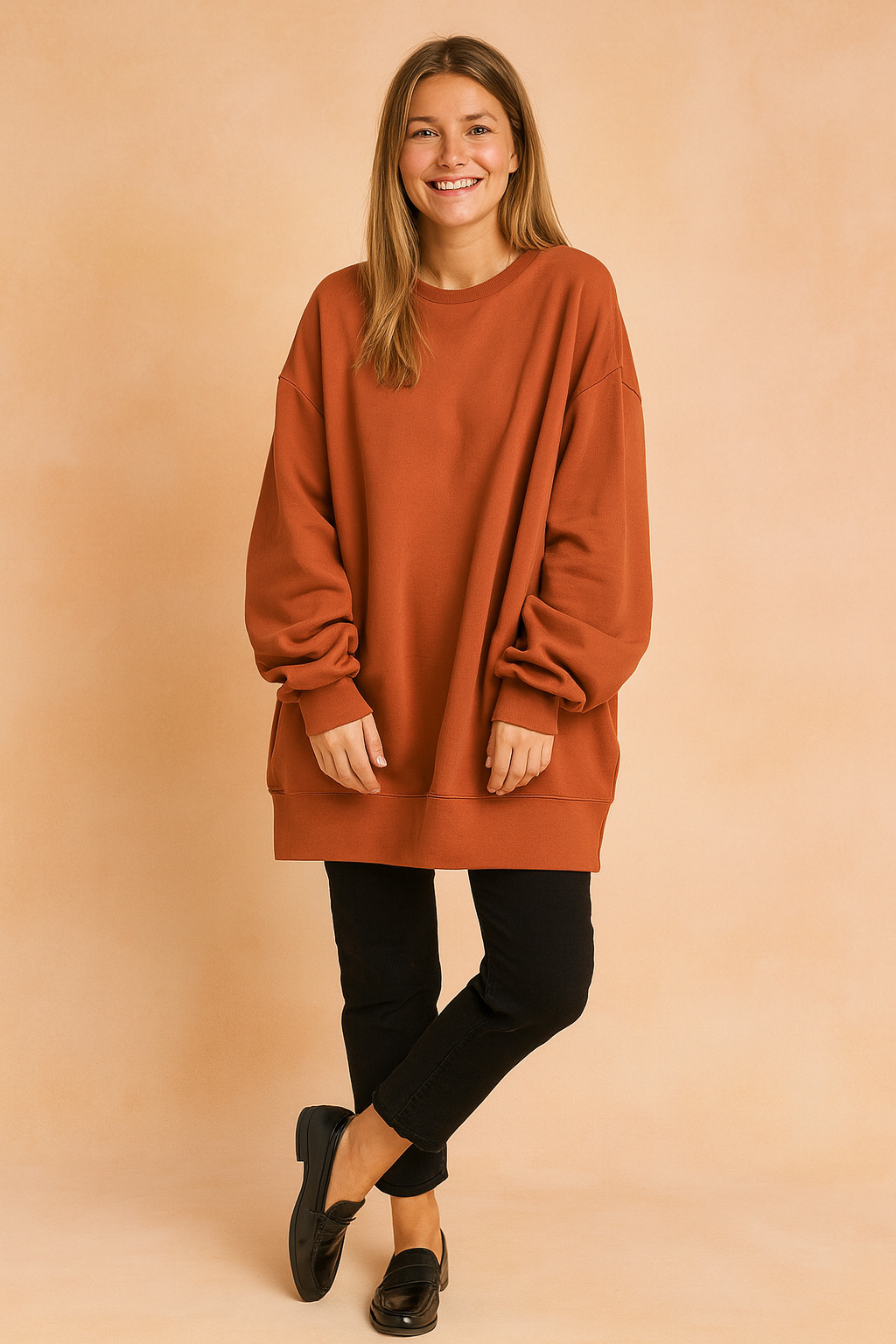 Oversized streetwear sweater with a loose fit, smooth texture, and soft finish, perfect for everyday outfits.