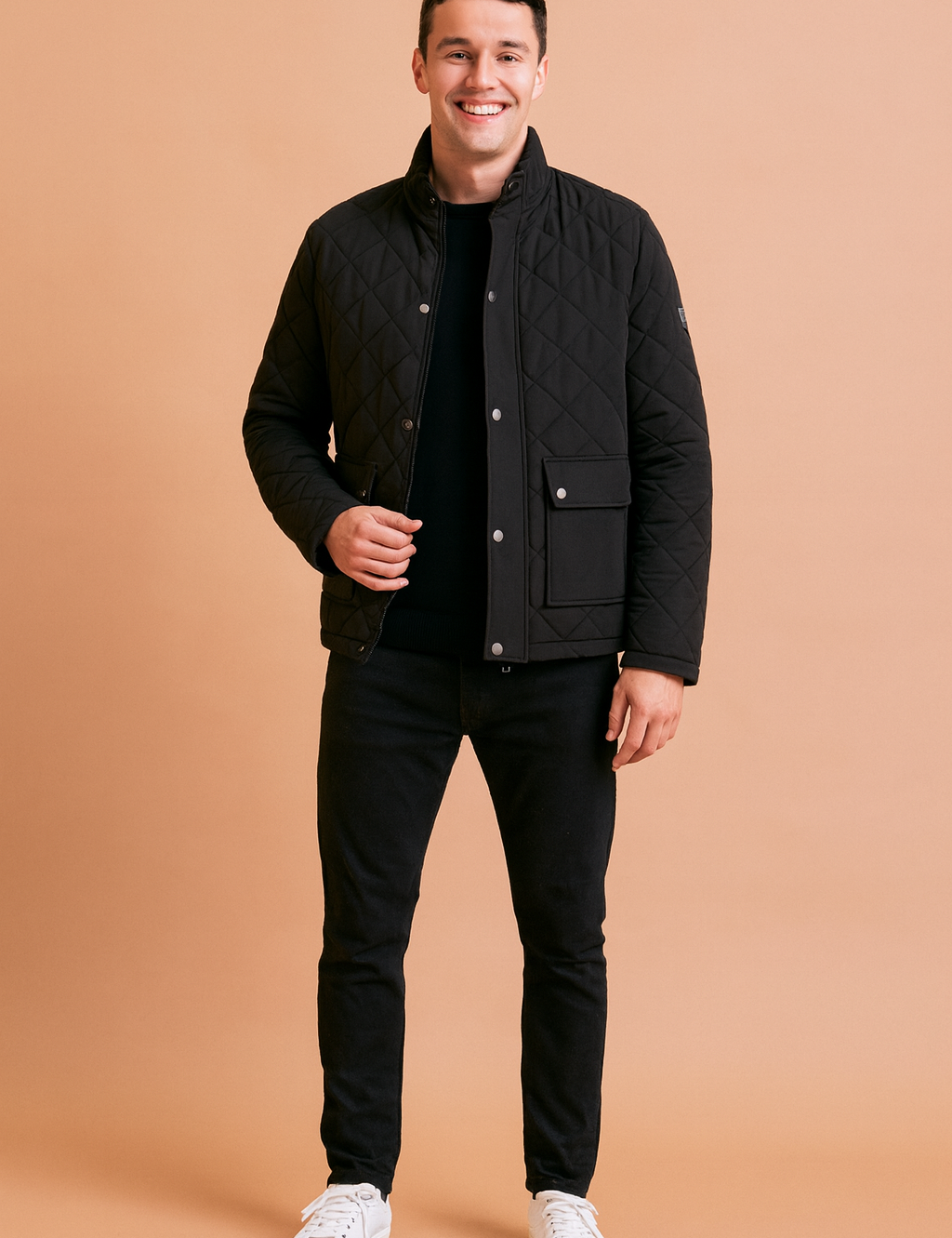 black-quilted-mens-jacket-fullbody-pose