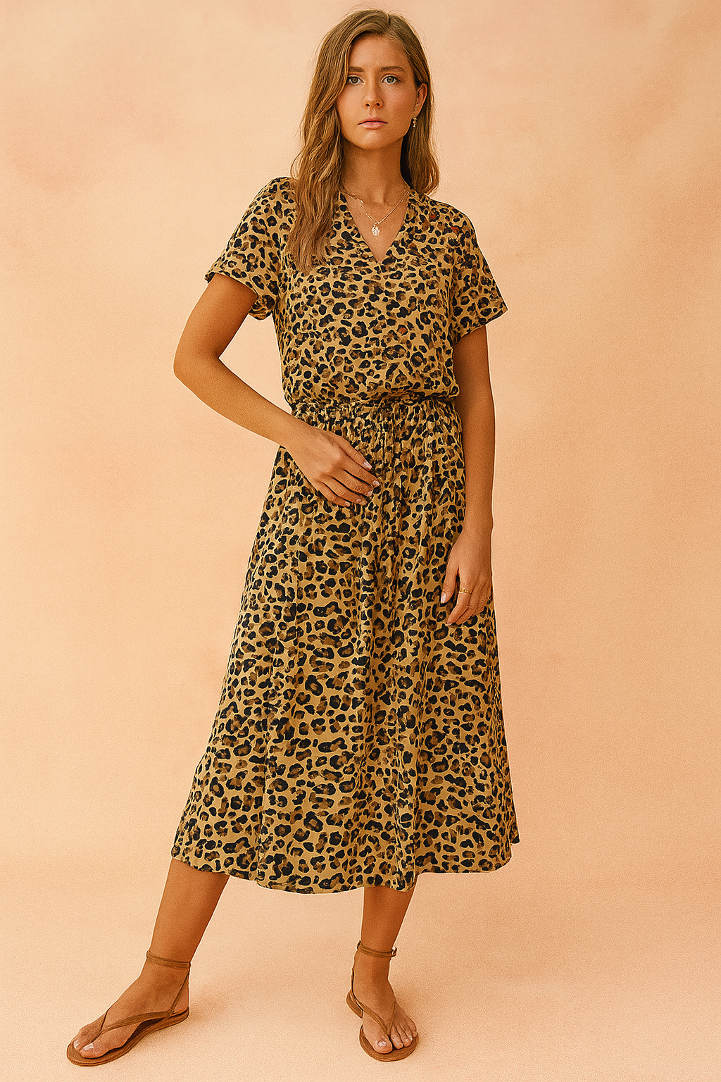 Sukienka midi EDEN w kolorze khaki, w stylu boho, idealna na lato i casualowe wyjścia.