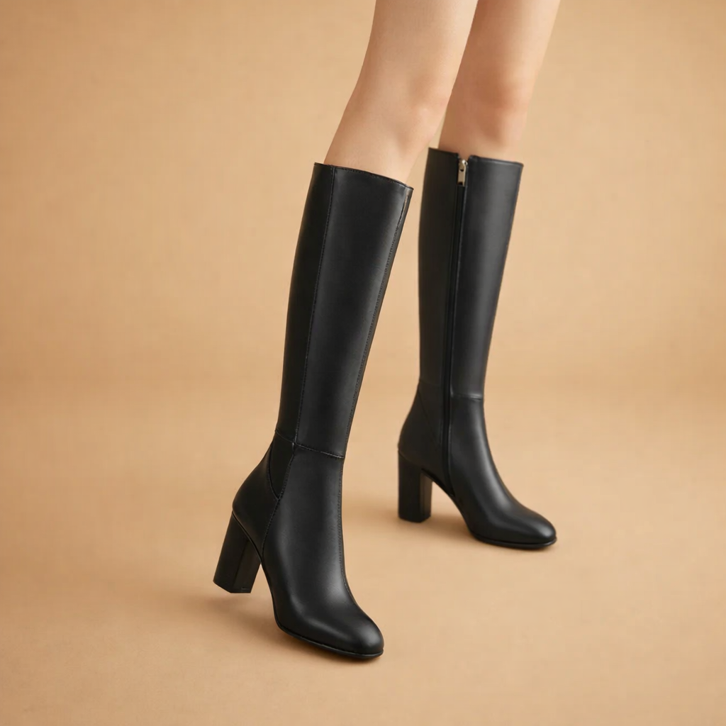 elegant-black-knee-high-boots-model-studio-pose-caramel-background.png